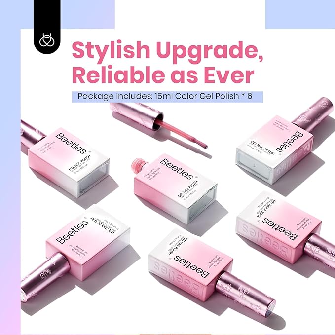 Beetles Jelly Gel Nail Polish, 6 Colors Milky White Sheer Pink Nude Brown Translucent Gel Polish Nail Art Manicure Salon DIY Uv Lamp Cured Gel Nail Design Decoration Home Salon -Colorful Bottle Gel