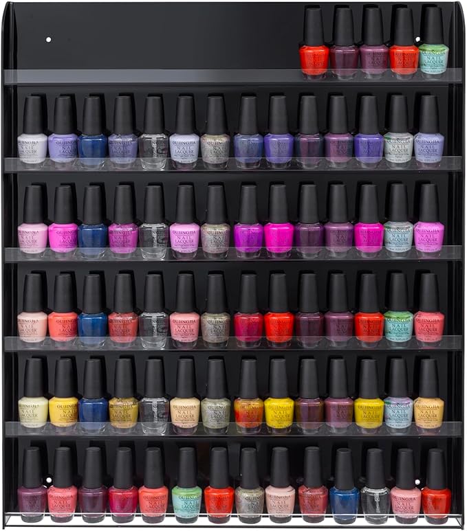 MyGift Black Premium Acrylic Wall Mounted Salon Nail Polish Rack, 6 Tier Display Shelf Storage Organizer - Holds up to 102 Nail Polish Bottles