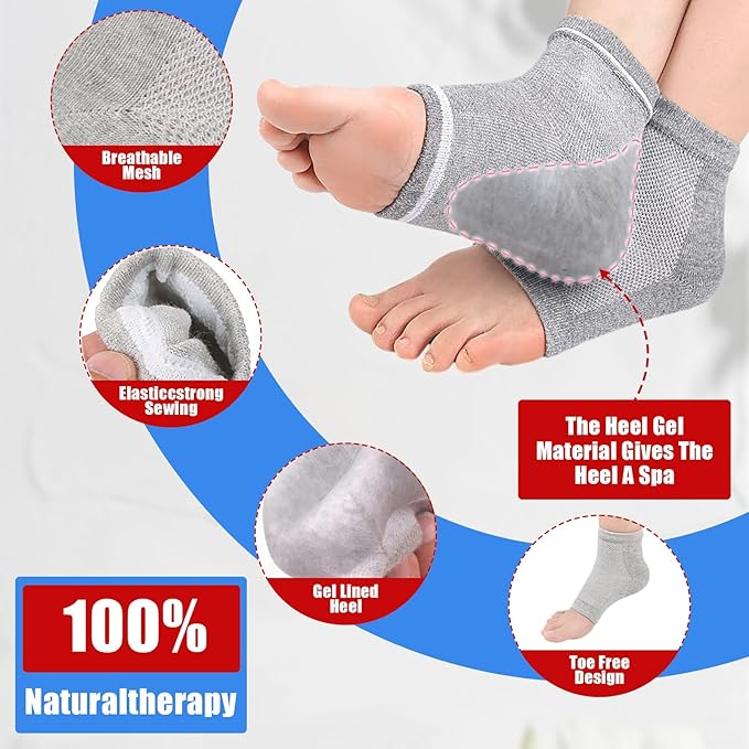 8Pairs Moisturizing Gel Heel Socks, Silicone Heel Socks, Heel Socks for Dry Cracked Feet Women, Toeless Heel Repair Socks for Foot Care Treatment, Cracked Heels, Dry Feet, Foot Calluses