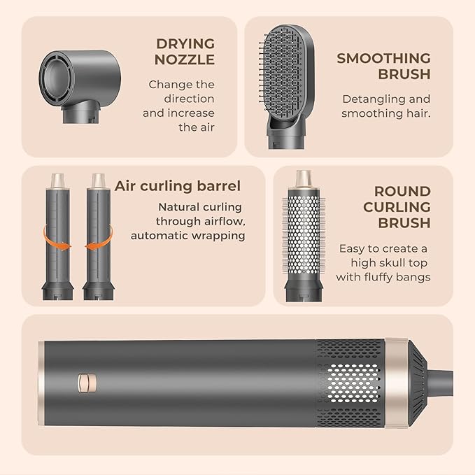 5 in 1 Hair Dryer Brush Hot Air Curling Brush Negative Ion Air Styler