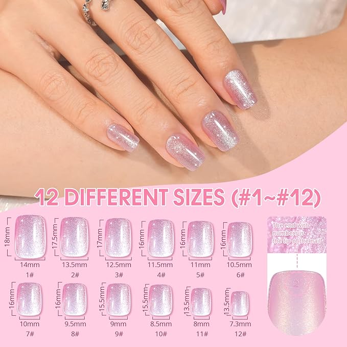 NEW Press on Nails Short 5 Styles, Jofay Fashion 120Pcs Salon-Like Fake Nails with Cat Eye | Glitter | Mermaid Chrome Nail Designs, Artificial Acrylic Nails Gel Glue on Nails Stick on Nails for Women