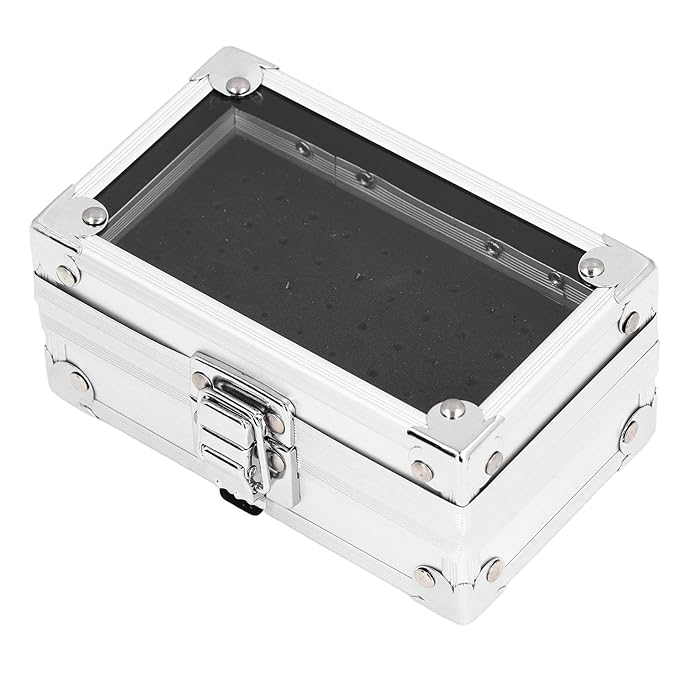 Nail Drill Bit Holder Storage Box, Multi Hole Nail Drill Bits Stand Displayer with Transparent Flip Cover, Nail Bits Organizers Container (Silver)