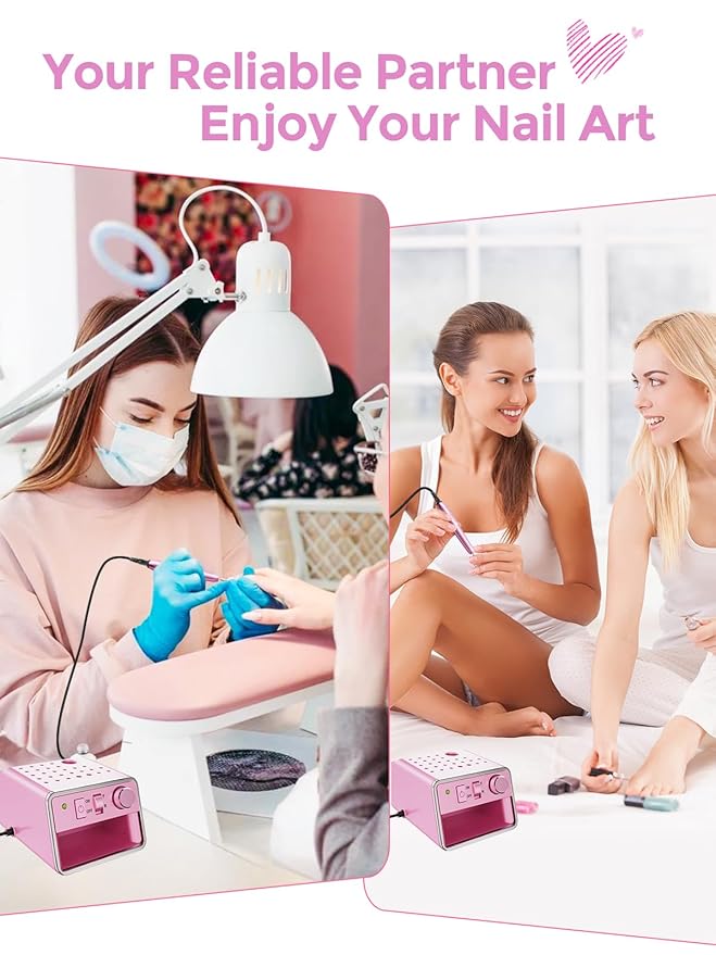 Subay Nail Drill Machine Electric File, Portable for Acrylic Gel Dip Powder Nails, Nail Drill Kit for Manicure Pedicure, Nail Set with Everything, Rose Pink