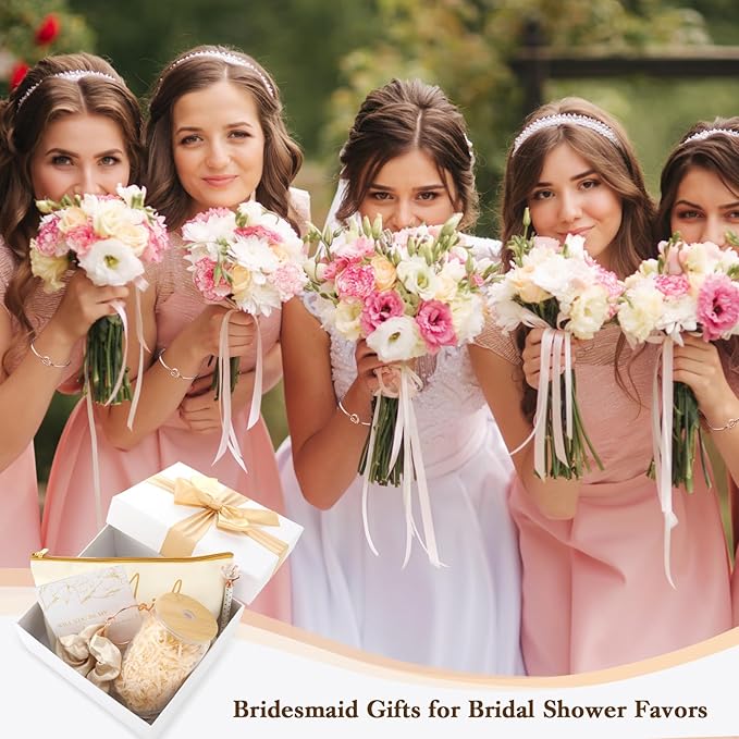 Irenare 8 Pcs Proposal Gifts Set Robes Makeup Bag Cup Cards Hair Tie Bracelet Diamond Pen Bridesmaid Gift Box(Champagne,Maid of Honor)