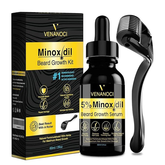 5% Minoxidil for Men Beard Growth Kit: Venanoci Hair Regrowth Oil with Biotin & Rosemary – Thicker, Fuller Beard & Hair – Stop Hair Loss & Thinning – Hair Growth Serum Treatment