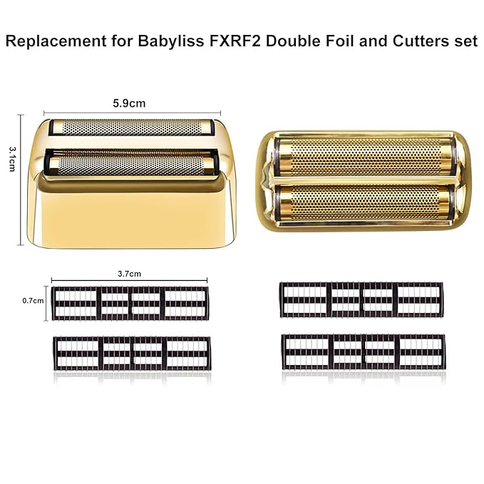 3 pack Professional Replacement Foil and Cutters for BaBylissPRO Barberology Double Foil Shaver, Compatible with BaBylissPRO Barberology FXFS2 Shaver,Gold