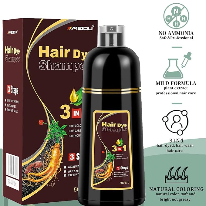 Ivnil Brown Hair Dye Shampoo Gray Hair Coverage Champu Con Tinte Para Canas Hair Color Herbal 3 in 1 Men and Women,Instant Coloring in Minutes (Brown color)