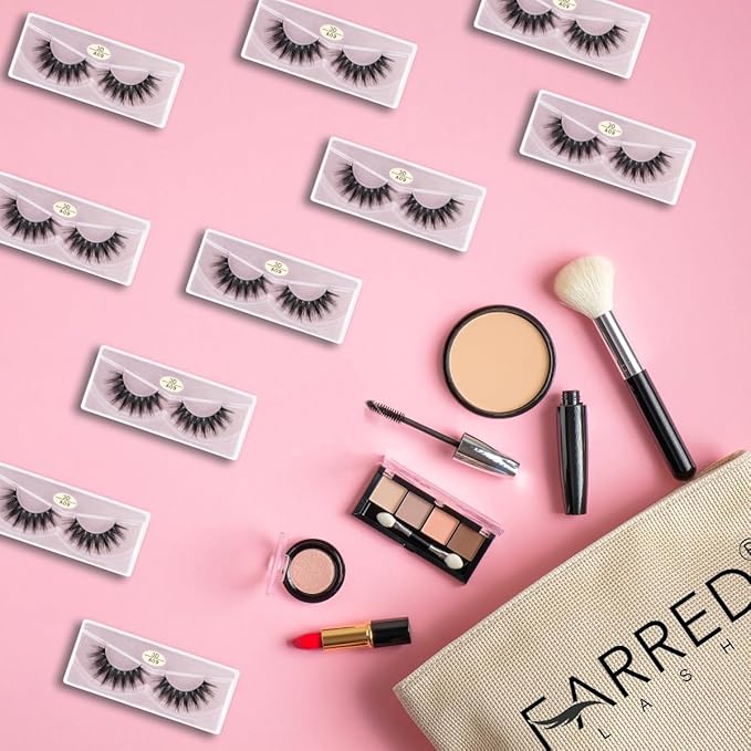 FARRED Wholesale Faux Mink Lashes 30 Pairs 3D A09 Medium Length Vegan Eyelashes Fluffy Volume Strip Lashes Bulk Fake Mixed Natural Look 3D False Eyelashes (3D A09)