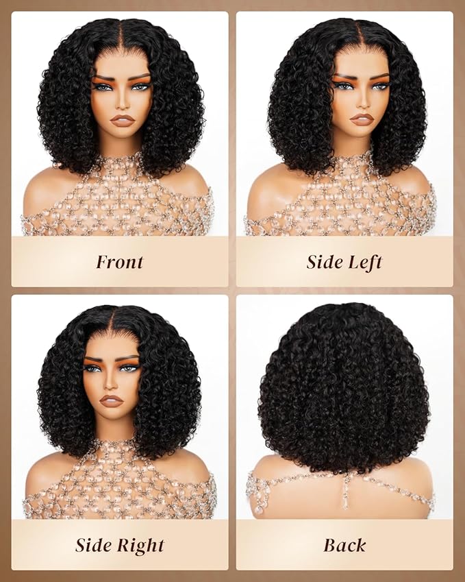 Arabella 5x6 Wear and Go Glueless Wigs Human Hair Deep Curly Bob Wig Lace Front Wig Human Hair 210% Density Pre-Cut Lace Wigs Pre Bleached Tiny Knots Bob Wig Human Hair(14inch, 5x6 Glueless Bob)