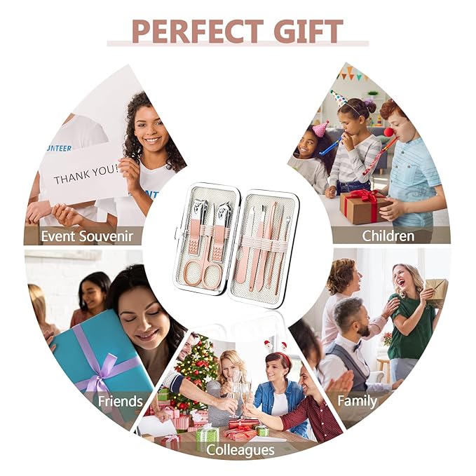 Lasnten 24 Set Manicure Set Bulk Nail Clippers Grooming Nail Kit Stainless Steel Professional Pedicure Kit Pedicure Tools with Travel Case Gifts for Men Women Personal(8 in 1,Pink, Rose Gold)