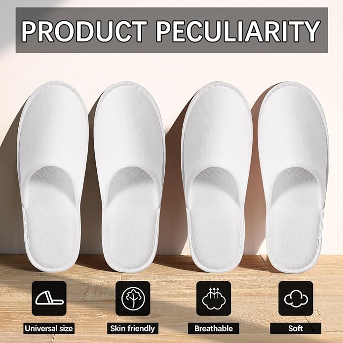 30Pairs disposable slipper disposable slippers for guests hotel slippers spa slippers Pack for Hotel, Spa, Travel, Shoeless Home, White Closed Toe (US Men Size 10, Women 11)