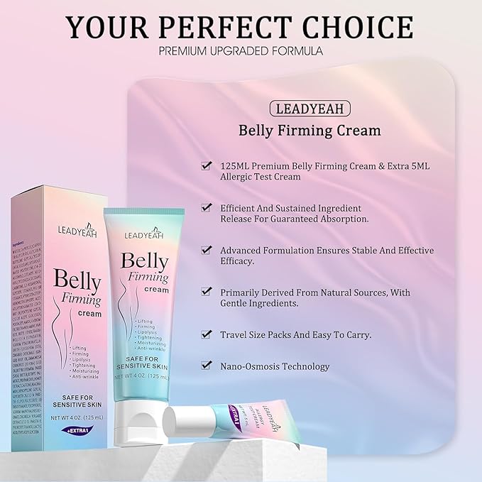B Flat Belly Firming Cream - Moisturizing, Firming for Stomach, Thighs and Butt, Body Lotion for Women and Men, 125+5ML Rose