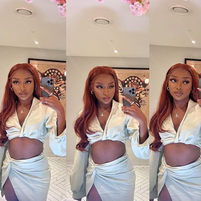 REMY HAIR Burnt Orange Straight Human Hair Bundles with 4×4 Lace Closure Brazilian Remy Unprocessed Virgin Hair Extensions #350 (22 24 26 + C20)