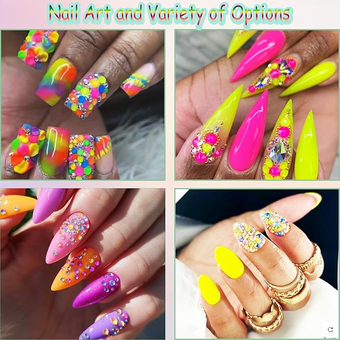 12 Types of Fluorescence 600 Diamonds + 2500 Flat Rhinestones Mix 20 Styles Flatback DIY Crafts Rhinestone Crystals 3D Decorations Flat Back Stones Set + Rhinestone Picker Wax Pen