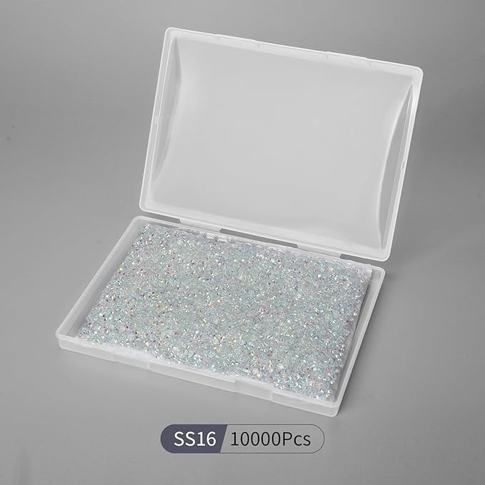 10000PCS Transparent AB Rhinestones Bulk, Flat Back Crystal Glass Stone Round Gems,SS16, 3.8-4.0mm