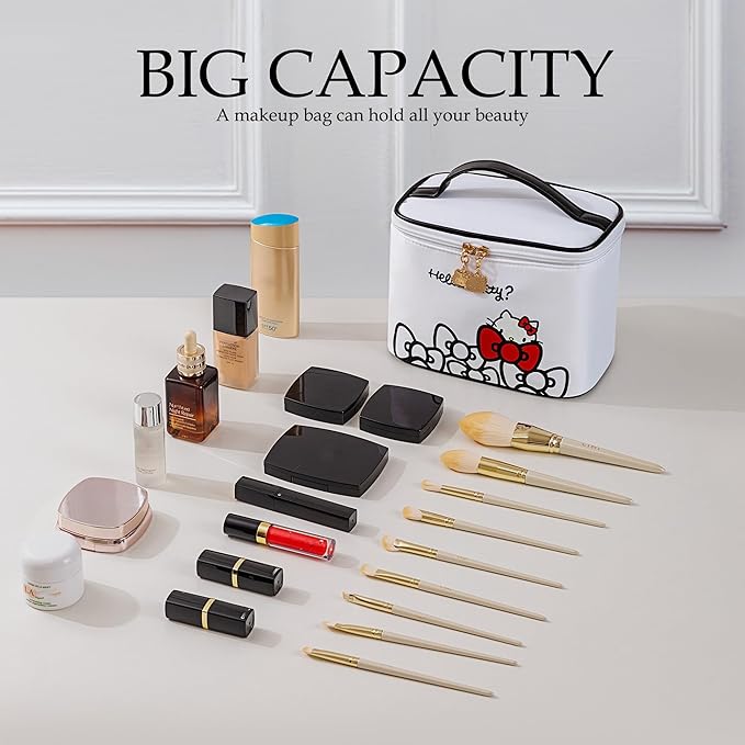 AmBealla Travel Makeup Bag Large Cosmetic Bags with Brush Holder,White Waterproof 2PCS Portable Cosmetic Case for Women, Toiletry Storage Bag for Skincare & Beauty Tools for Girls