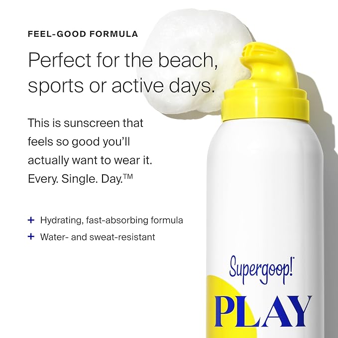 Supergoop! PLAY Body Mousse SPF 50 with Blue Sea Kale - 3 oz - Broad Spectrum Whipped Sunscreen for Sensitive Skin - Fun to Apply - Great for Active Days