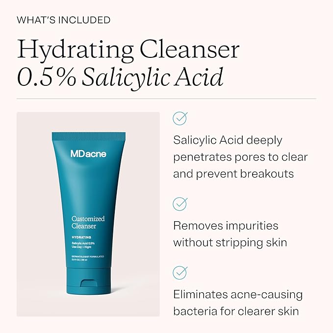 MDacne 3 Step Benzoyl Peroxide Acne Treatment Kit - Benzoyl Peroxide Cream 2.5%, Salicylic Acid Cleanser, Niacinamide Moisturizer – Medicated Plant-Based Kit for Adult & Teen Acne, 30 Day Acne Kit