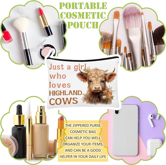 Pinkunn 16 Pcs Canvas Cosmetic Bag Bulk Inspirational Quotes Makeup Bags with Zipper Encouragement Travel Toiletry Pouch Appreciation Gift for Christmas Teacher Birthday Graduation(Highland Cow)