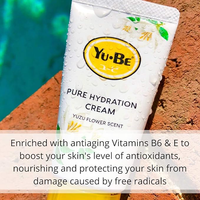 Yu-Be Yuzu Pure Hydration Cream: Body & Hand Lotion - Vegan Skin Care Cream for Sensitive & Dry Skin - Soothing Yuzu Flower Extract - Day & Night Moisturizer- Cracked Heels Repair -1.35 Fl Oz