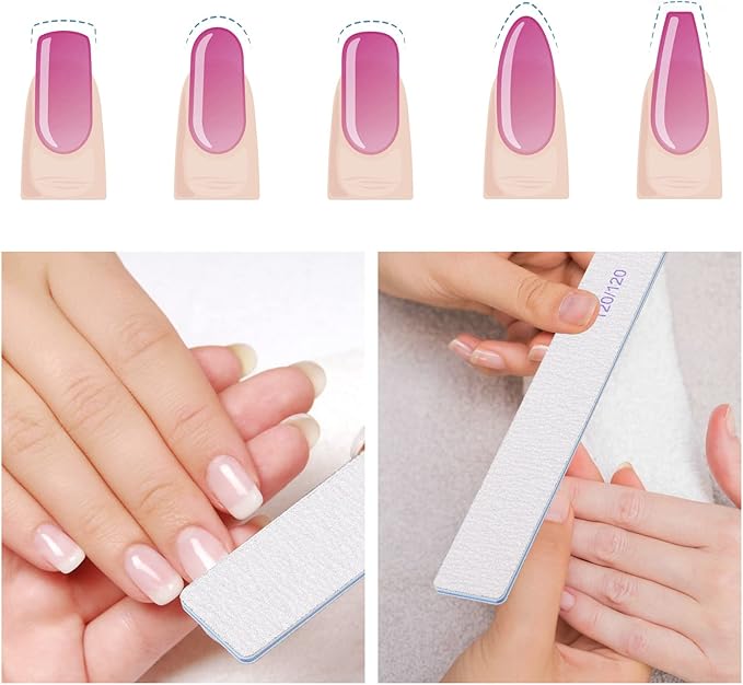 25 Pieces 120 Grit Rectangle Nail Files for Acrylic Nails and Natural Nails, Reusable Nail Buffers Double Sided Emery Boards Manicure Tools