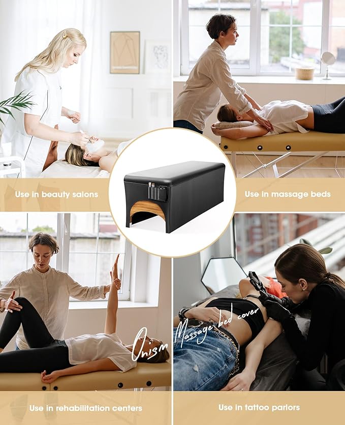 Onism Lash Bed Cover, Wipeable PU Leather Massage Table Cover with Storage Pocket, Waterproof Soft Comfortable Lash Table Cover for Eyelash Extension, Perfect for Salon Spa Tattoo, Black