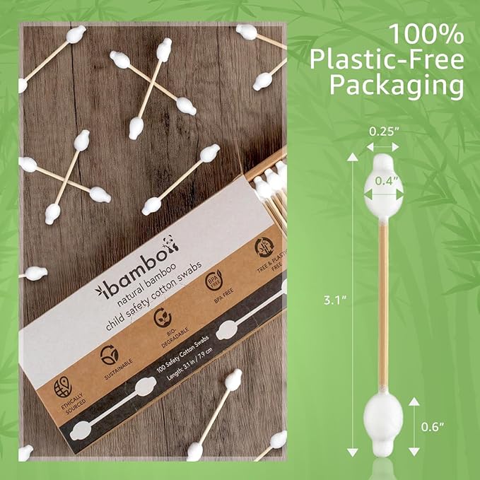 100% Bamboo Cotton Swabs for Ears (200-Pack) - Perfect for Baby & Personal Care | Double-Tipped Ear Swabs Cotton for Makeup & Cleaning | FSC Certified & Hypoallergenic, Made for All Ages & Pets
