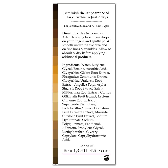 Dark Under Eye Circle Eraser™ Vitamin C+ Serum for Skin-of-Color, Dark Circle Puffiness Wrinkle Hyaluronic Acid Superoxide D, Beauty of the Nile® 1 Oz