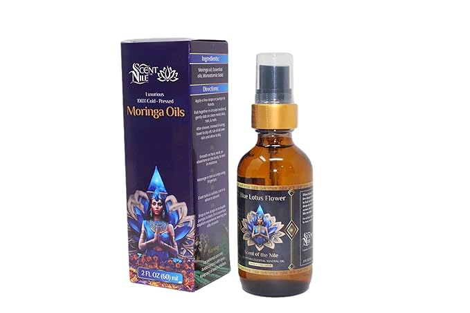Pure Organic Moringa Oil with Blue Lotus Flower & Ormus Gold โ Hydrating & Anti-Aging Oil for Skin, Hair & Nails โ Premium 100% Cold Pressed Moringa Seed Extraction, Nourishes & Hydrates Skin