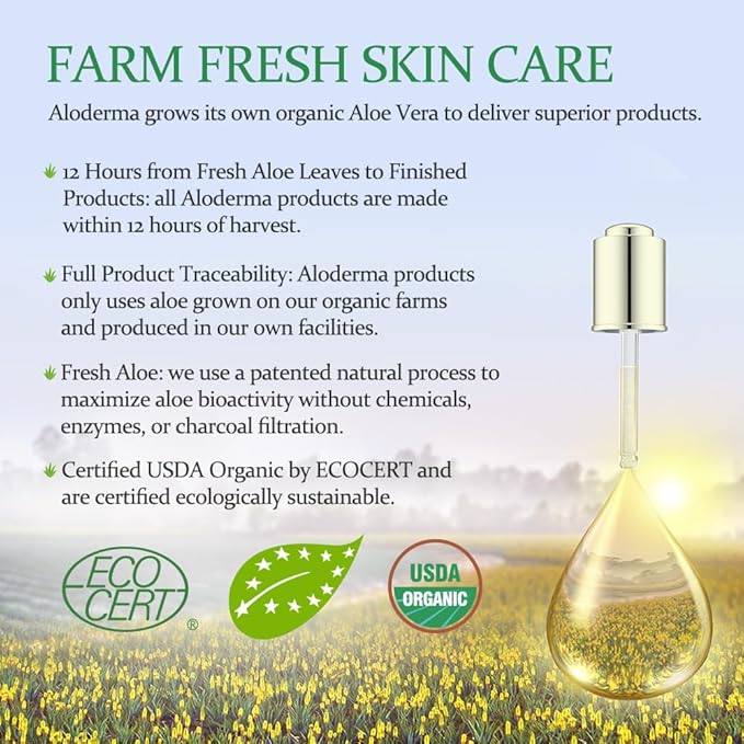 Aloderma Soothing Face Serum with 65% Organic Aloe Vera - Freshly Harvested Aloe for Sensitive Skin with Beta-Glucan & Arginine - Calming, Nourishing & Revitalizing Facial Serum for Clean Skin, 1.7oz
