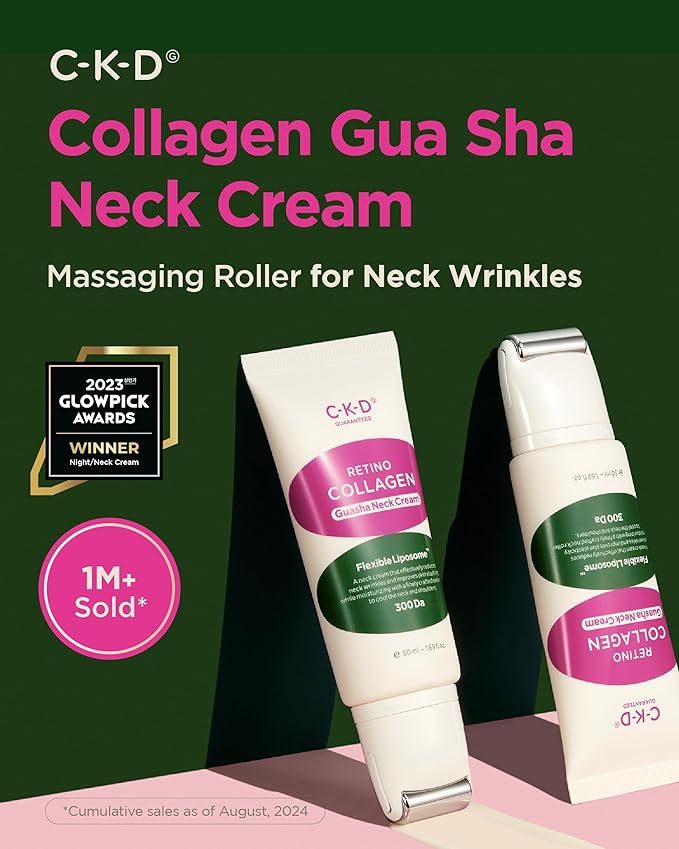 CKD Retinol Collagen Neck Cream with Gua Sha Massage Roller - Anti Aging Firming Cream for Neck & Jawline Lifting, Double Chin, and Décolleté Wrinkle Care. Korean Skincare. 1.69 fl oz