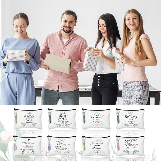 Panelee 48 Pcs Inspirational Gifts Makeup Cosmetic Bag Bulk with Zipper Keychain bibles Employee Appreciation Makeup Bags Motivational Gift for Graduation Women Teacher Coworker Gift(Bible Style)