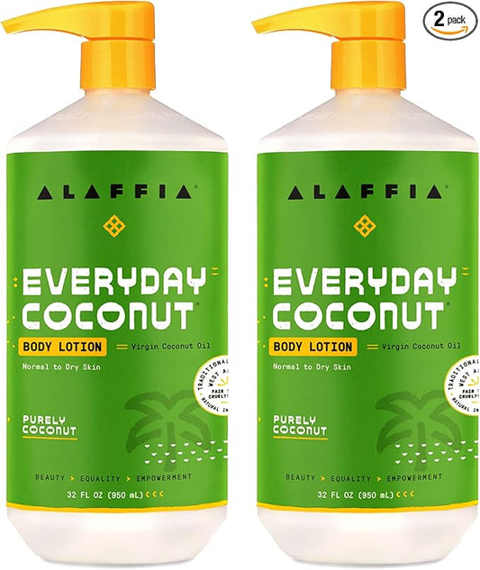 Alaffia Everyday Coconut Hydrating Body Lotion, Normal to Dry Skin, Moisturizing Coconut Oil is Support for Soft & Supple Skin, Purely Coconut, 2 Pack - 32 Fl Oz Ea
