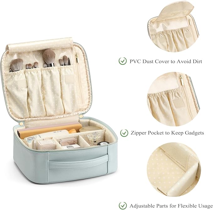 Vlando Travel Cosmetic Make-up Bag Storage Case, Multi-compartment with Dividers for Cosmetics Makeup Brushes Toiletry Jewelry Accessories, Blue