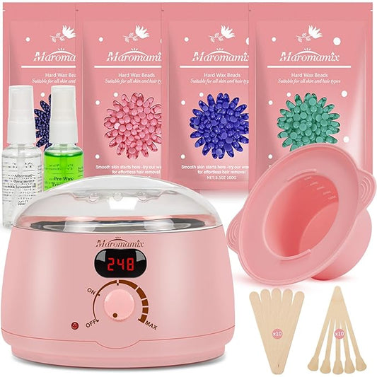 Waxing Kit -Digital Wax Warmer Machine for Hair Removal with 4 Packs of Hard Wax Beads & Silicone Wax Pot for Full Body, Legs, Face, Eyebrows, Bikini, Brazilian at Home Waxing Kit for Women Men