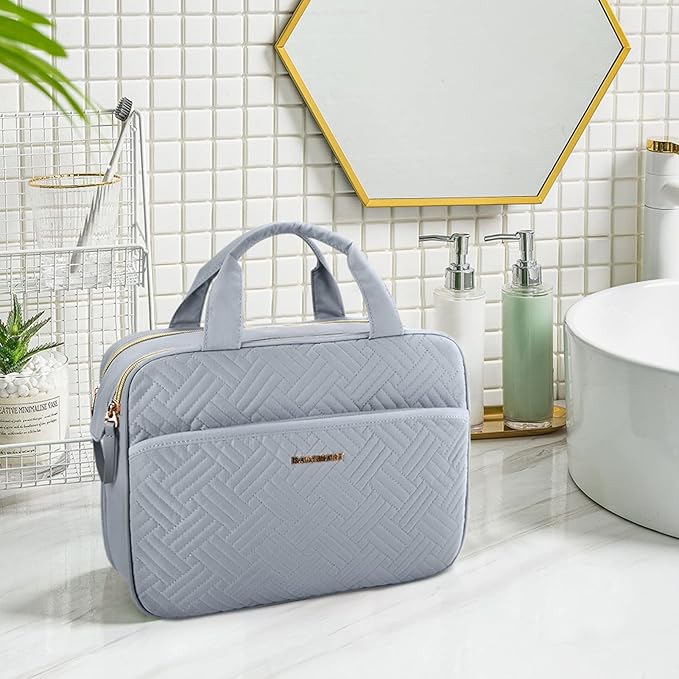 BAGSMART Toiletry Bag for Women, Large Toiletry Bag Water-resistant Makeup Cosmetic Organizer Bag for Accessories, Shampoo, Full Sized Container, Toiletries, (Large,Grey)