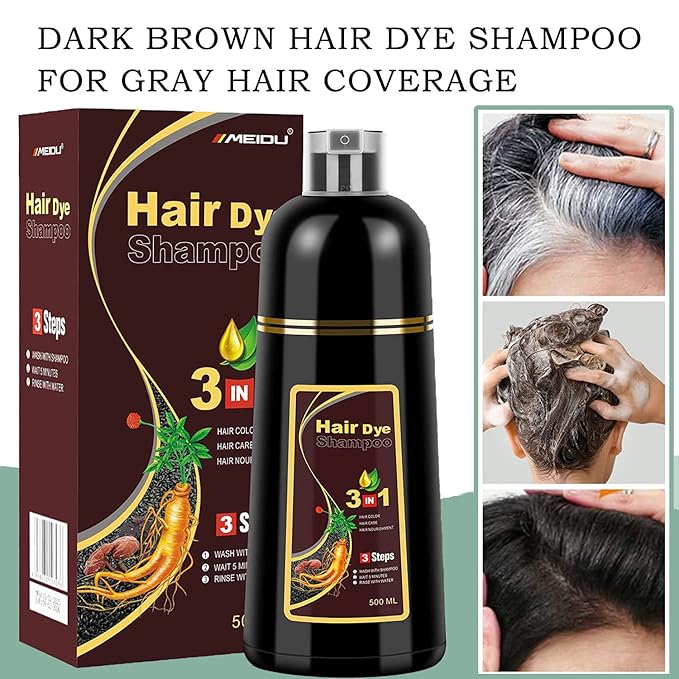 Ivnil Brown Hair Dye Shampoo Gray Hair Coverage Champu Con Tinte Para Canas Hair Color Herbal 3 in 1 Men and Women,Instant Coloring in Minutes (Brown color)