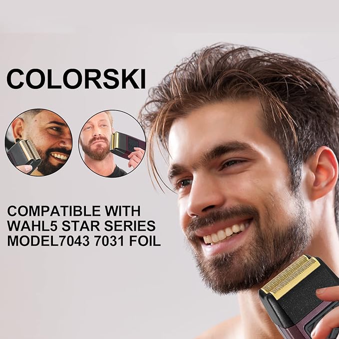 2 pcs Professional 5 Star Series Finale Shaver Shaper Replacement Super Close Gold Foil and Cutter Bar Assembly, Compatible with Wahl Shaver Foil Model 7043-100,Shaving for Barbers and Stylists