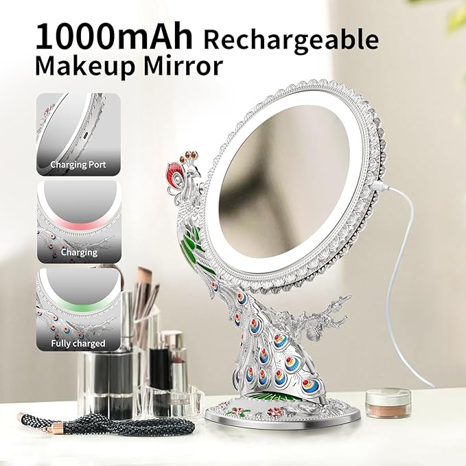 Makeup Mirror with Lights and 1X/7X Magnification - Phoenix Baroque Style Vanity Mirror - Gifts for Women Birthday Gifts for Women Mom Her, Aesthetic Home Decor (Pearl Nickle)