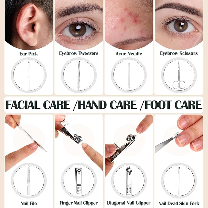 30 Sets Bulk Gifts for Women Manicure Set Bulk Professional Nail Care Kit Nail Clippers Kit 8 in 1 Stainless Steel Pedicure Set with Travel Case for Women Men(Iridescent)