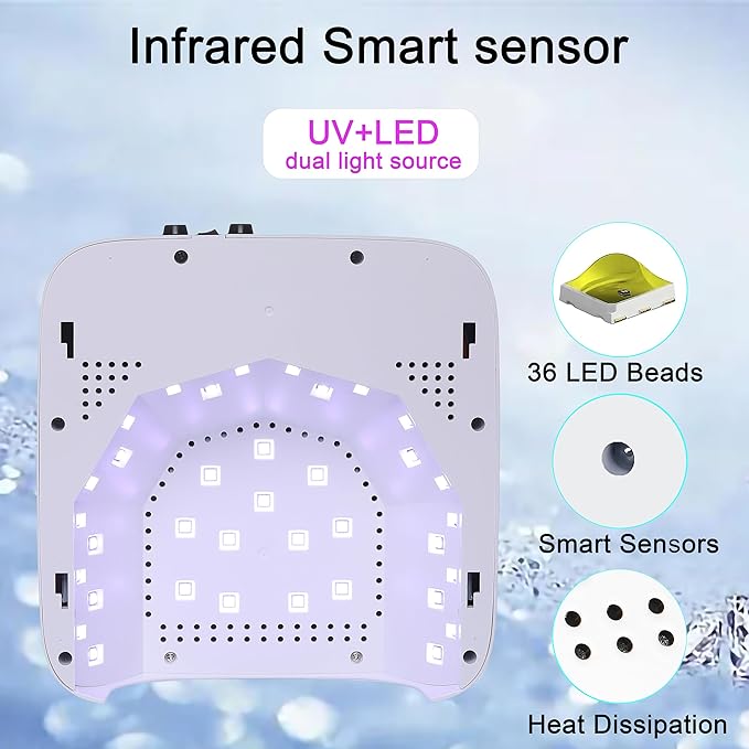 72W Cordless Led Nail Lamp, Rechargeable Nail Dryer, Portable Gel UV Led Nail Light with 4 Timer Setting Sensor, Professional Gel Nail Lights Nail Art Manicure Tools for Home and Salon