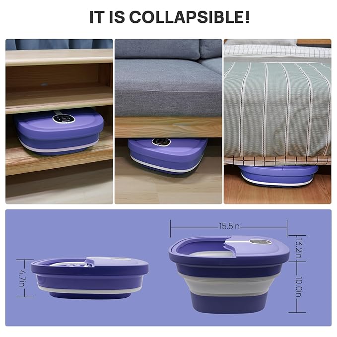 HOSPAN Collapsible Foot Spa Electric Rotary Massage, Foot Bath with Heat, Bubble, Remote, and 24 Motorized Shiatsu Massage Balls & 12 Essential Oil Rich Foot Bath Bombs Gift Set for Feet Stress Relief