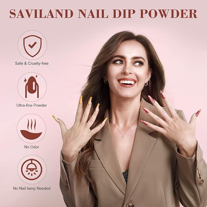 Saviland 31 PCS Dip Powder Nail Kit Starter: 20 Colors Giltter Red Nail Dip Powder Kit with Base Top Coat Activator Dip Powder Kit for French Nail Art Manicure DIY Salon