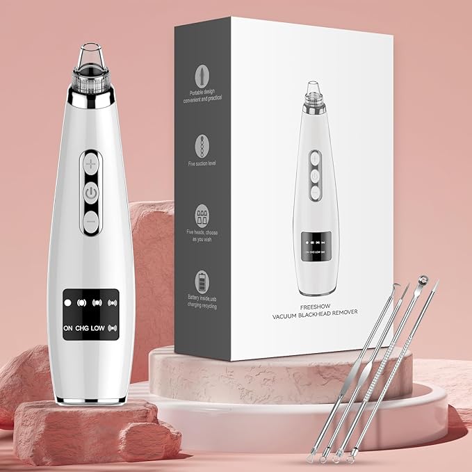 Blackhead Remover Pore Vacuum Upgraded Facial Pore Cleaner Electric Comedone Whitehead Extractor Tool-5 Suction Power,5 Probes,USB Rechargeable Blackhead Vacuum Kit for Women & Men