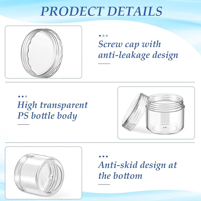Patelai Small Clear Plastic Cosmetic Containers with Lids Cosmetic Sample Containers Travel Tiny Jars Round Pot Jars for Storage of Creams Makeup Ointments Skincare Lip Scrub(20g,100 Pcs)