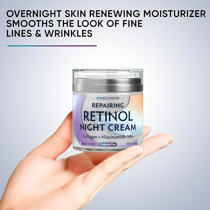 Night Cream Face Moisturizer for Women with Retinol, Collagen, Niacinamide, Anti Aging Overnight Face Mask, Made in USA, Niacinamide Serum Facial Moisturizer Anti Wrinkle Cream for Women, 1.7oz