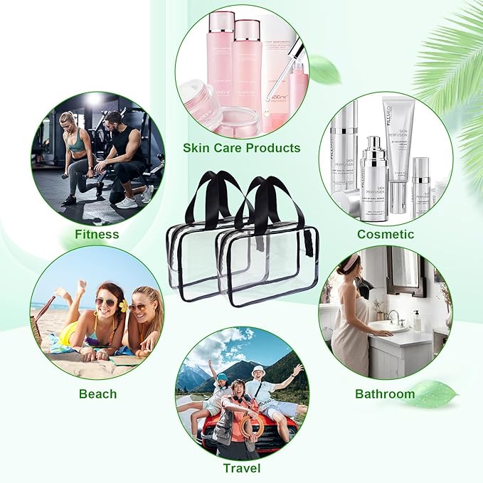 10 Pack Large Clear Cosmetic Bags With Handle - PVC Plastic Toiletry Pouches With Zipper, Tote Bags, Vinyl Bags for Women, Men, Beach, Traveling