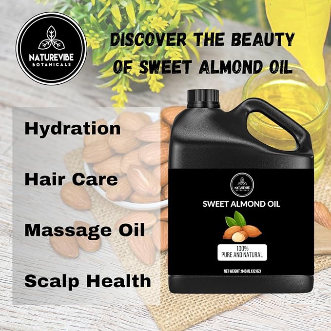 Naturevibe Botanicals Sweet Almond Oil 32 Ounces | 100% Pure and Natural | Great for Skin Care and Hair Care