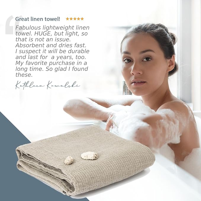 100% Linen Bath Sheet 36x72 - Waffle Weave Linen Bath Towel Oversized - Lightweight Absorbent Thin Waffle Bath Sheets Towels for Adults - Quick-Drying XL Travel Towel Extra Large