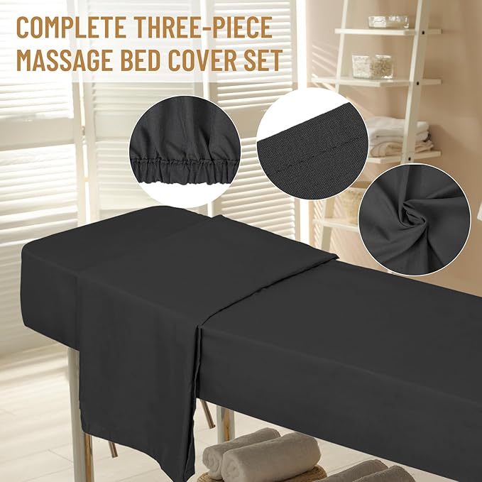 12 Pcs 4 Sets Premium Microfiber Massage Table Sheet Set, Include Massage Table Cover, Massage Fitted Sheet, Massage Face Rest Cover for Beauty Salon Spa Hair Salon (Black)